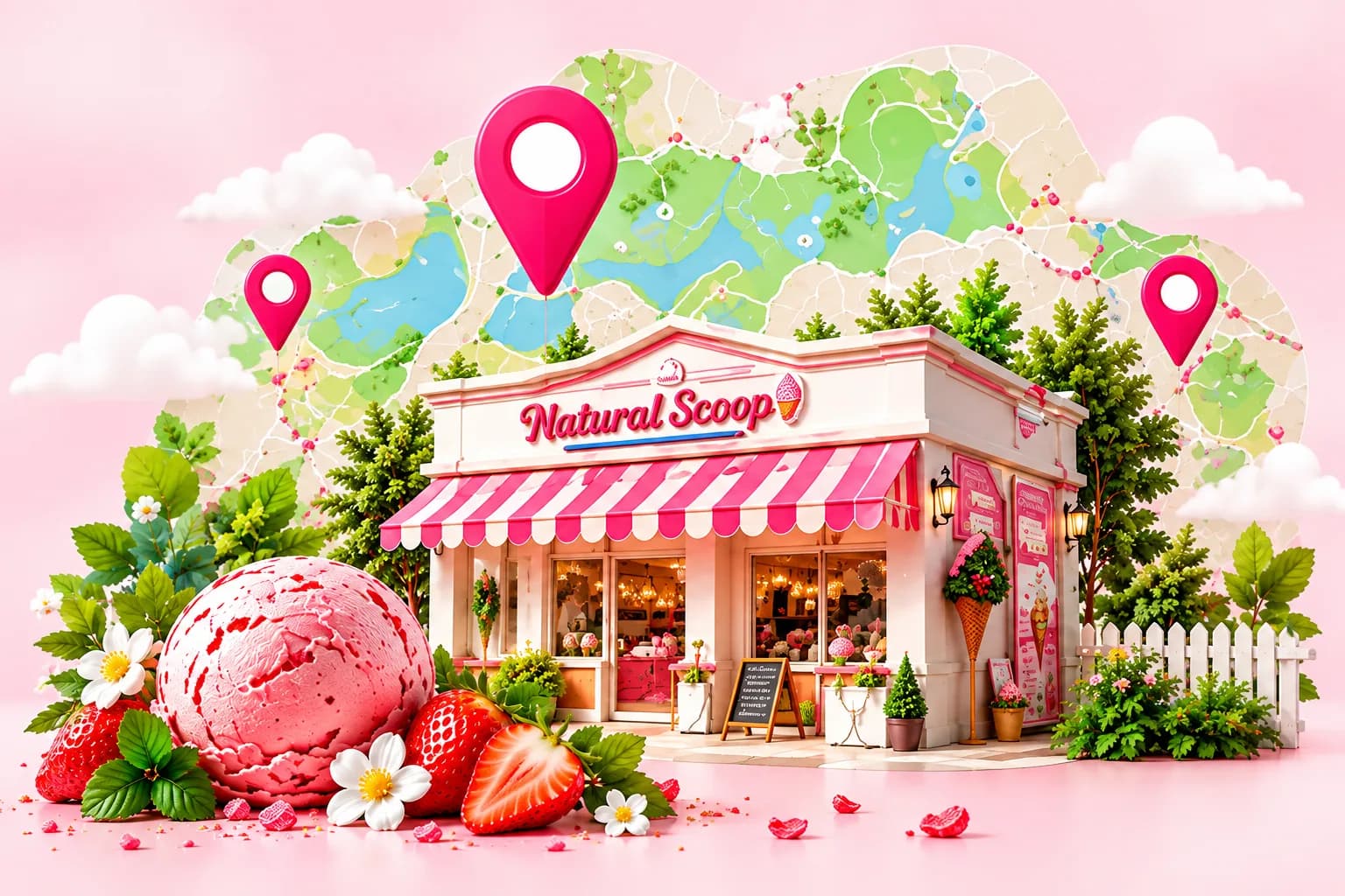 Natural Scoop store surrounded by location pins