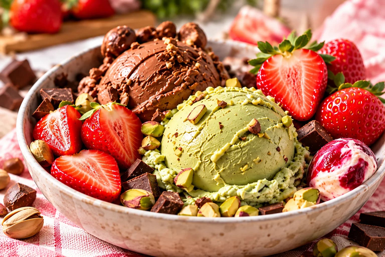 Chocolate and pistachio ice cream