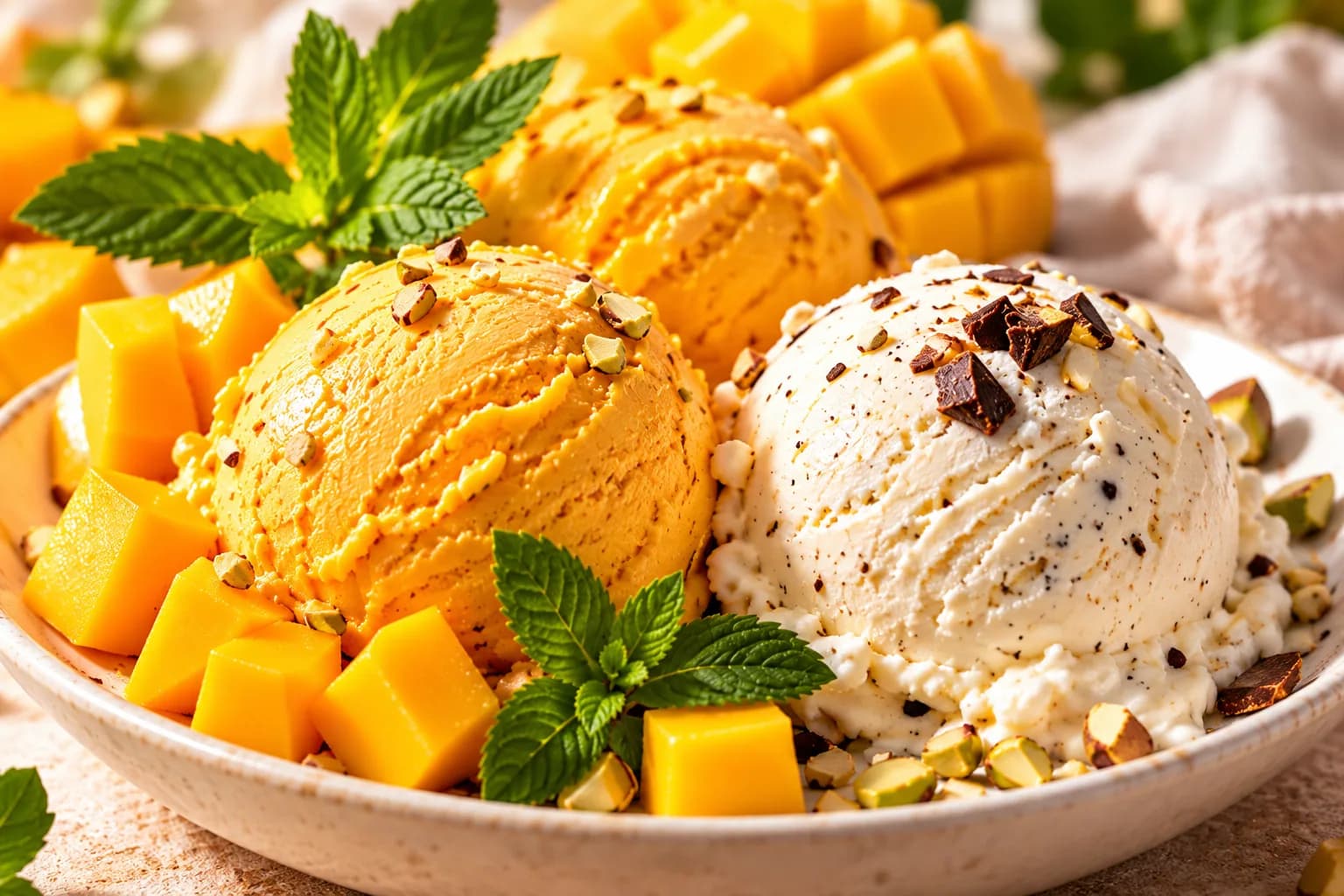 Mango and vanilla ice cream
