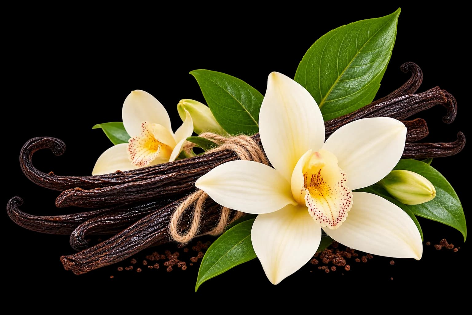 Vanilla beans with natural vanilla blossom
