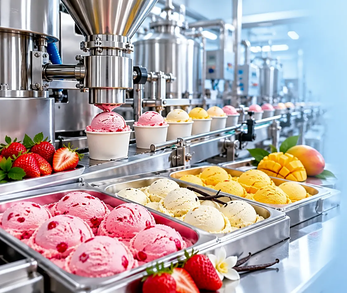 Ice cream production facility with trained staff maintaining hygiene standards