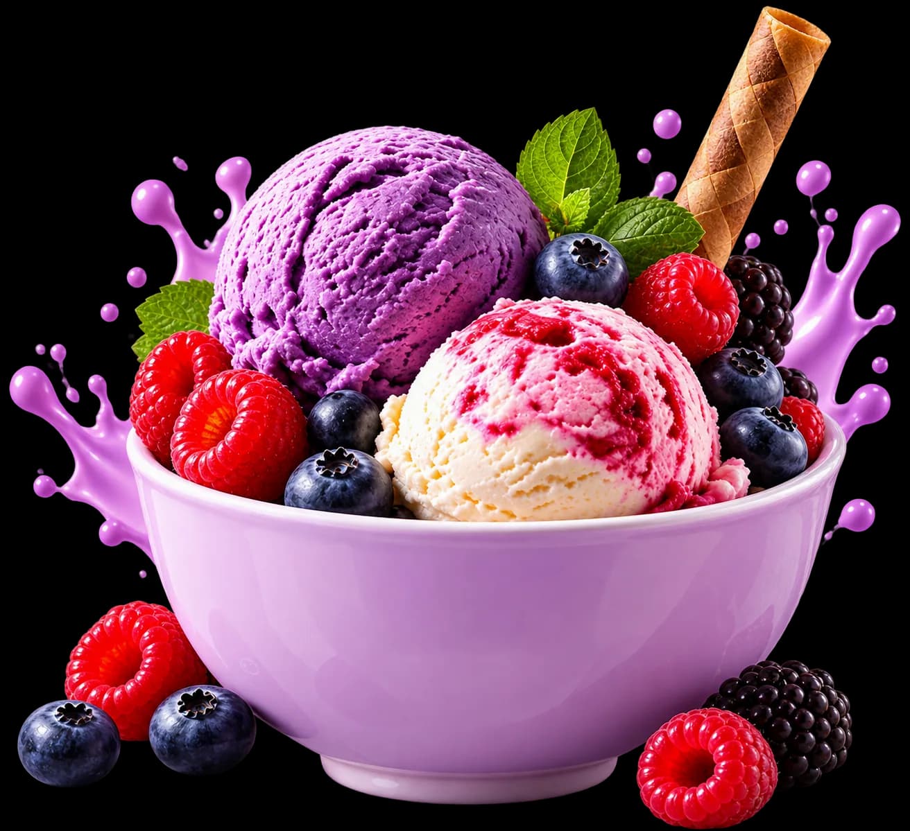 Mixed berry ice cream in a bowl