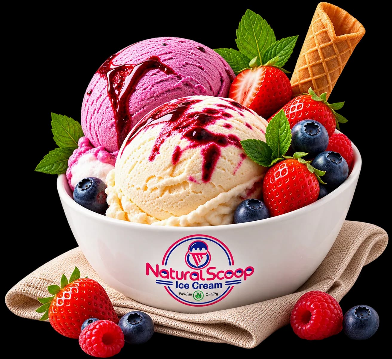 NaturalScoop ice cream bowl with berry flavours