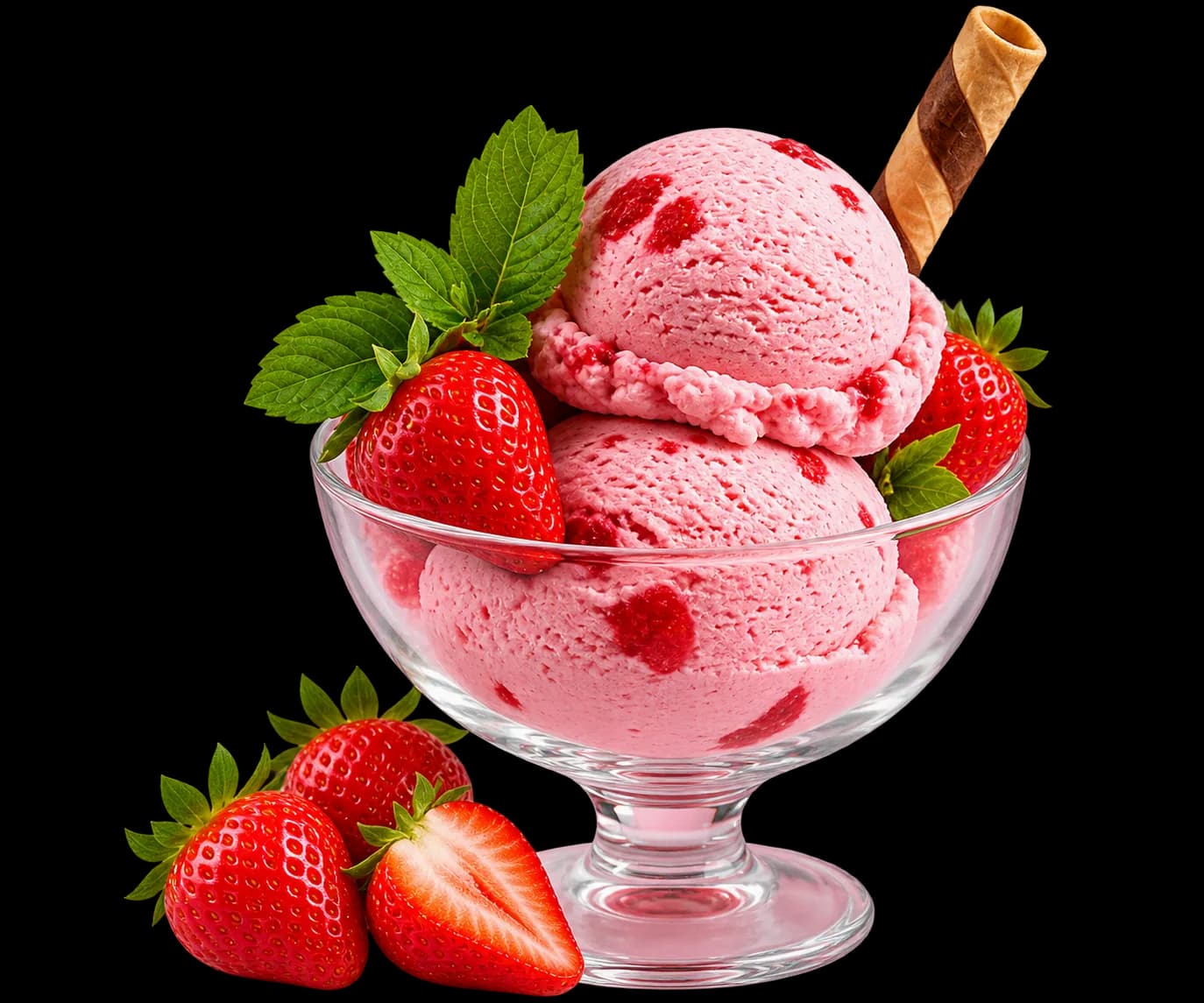 Strawberry ice cream sundae