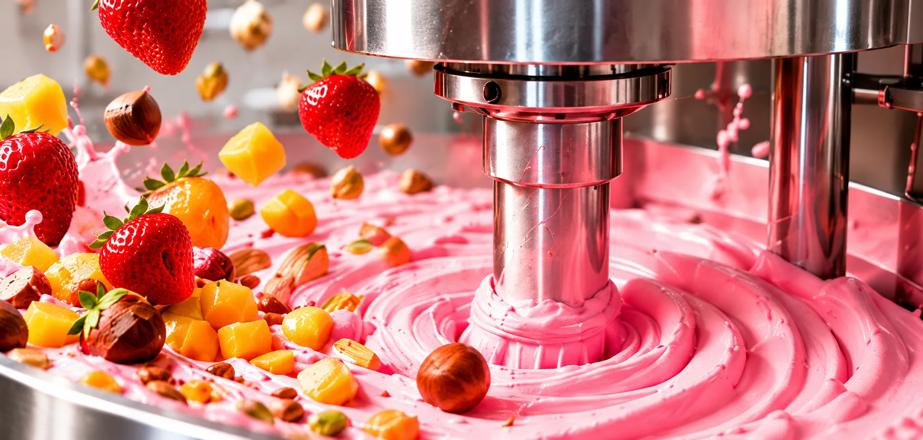 Ingredients being blended into a rich creamy ice cream base