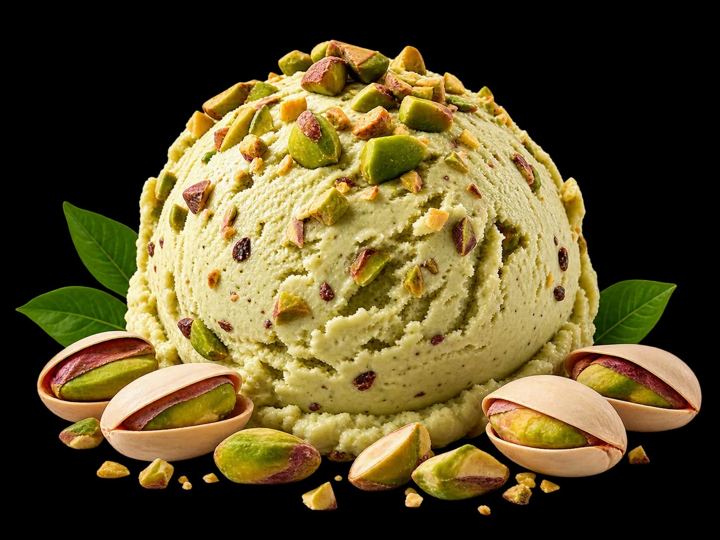 Pistachio ice cream with pistachios